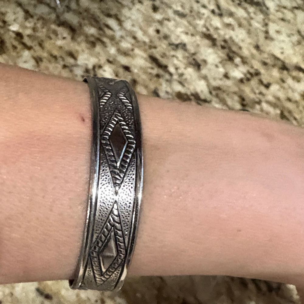 Silver Patterned Cuff Bracelet - image 7